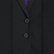 Dettaglio giacca da divisa donna elegante, due bottoni, vestibilità slim fit, completo con pantalone, colore nero, tessuto lana poliestere lycra, trattamento antimacchia