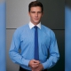 Camicia da divisa uomo elegante, maniche lunghe, modello slim fit, colore azzurro, tessuto poliestere cotone elastane