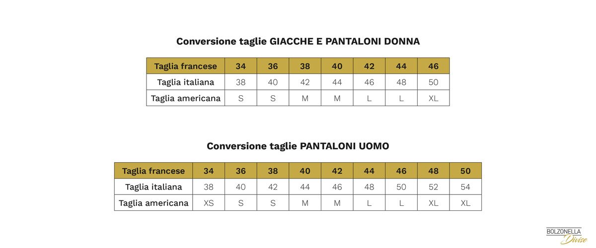 Conversione taglie francesi