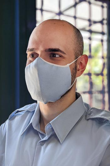 Light-blue medical device face mask